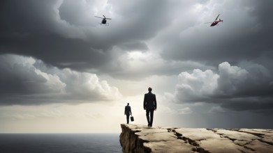 Concept of business, risk taking, safety, challenge, concentration. Surreal adventure, epic scene