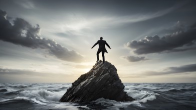 Concept of business, risk taking, safety, challenge, concentration. Surreal adventure, epic scene