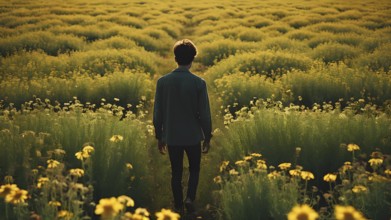 Floral field and Life Concept. Sign of Mental Health, Wellbeing and Healthy Lifestyles. The concept