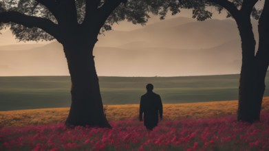 Floral field and Life Concept. Sign of Mental Health, Wellbeing and Healthy Lifestyles. The concept