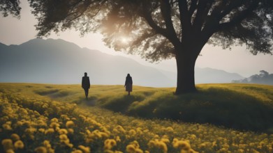 Floral field and Life Concept. Sign of Mental Health, Wellbeing and Healthy Lifestyles. The concept