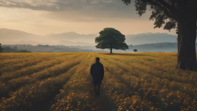 Floral field and Life Concept. Sign of Mental Health, Wellbeing and Healthy Lifestyles. The concept