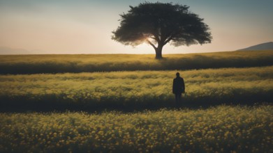 Floral field and Life Concept. Sign of Mental Health, Wellbeing and Healthy Lifestyles. The concept