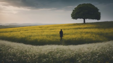 Floral field and Life Concept. Sign of Mental Health, Wellbeing and Healthy Lifestyles. The concept