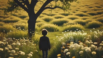 Floral field and Life Concept. Sign of Mental Health, Wellbeing and Healthy Lifestyles. The concept