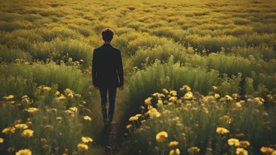 Floral field and Life Concept. Sign of Mental Health, Wellbeing and Healthy Lifestyles. The concept