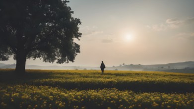 Floral field and Life Concept. Sign of Mental Health, Wellbeing and Healthy Lifestyles. The concept