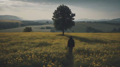 Floral field and Life Concept. Sign of Mental Health, Wellbeing and Healthy Lifestyles. The concept