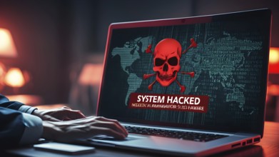 Internet cyber crime concept. Hacker working on a code on dark digital background. AI generated
