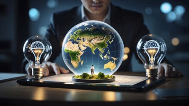 Worldwide globalization concept. Futuristic connect world digital, AI generated image