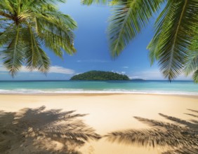 Soft blue ocean wave on clean sandy beach. Summer landscape of tropical island, AI generated