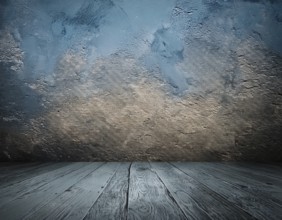 Wooden table or counter top with bwall background, AI generated