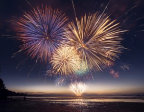 A fireworks display against the night sky, AI generated