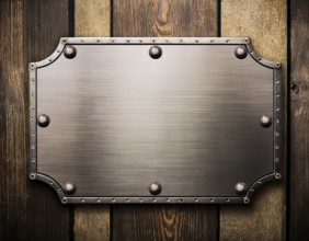 Metal plaque with a brush texture and screws. Shiny brushed metal plate with screws, AI generated