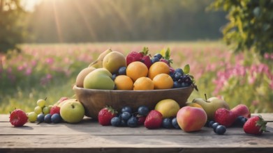 Healthy eating, dieting, love fruits. Organic Healthy Assorted Fruits, AI generated