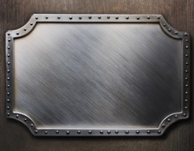 Metal plaque with a brush texture and screws. Shiny brushed metal plate with screws, AI generated