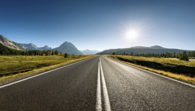 Unexplored road journeys and adventures.Road through the scenic landscape to the destination, AI