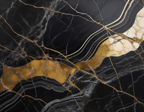 Abstract black marble texture with intricate gold veins and luxurious visual appeal, perfect for
