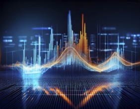 Dynamic representation of financial data using vibrant digital graphs against a futuristic