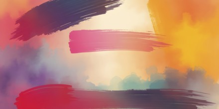 Abstract gradient hand painted multi color brush strokes.on a black background AI generated image,