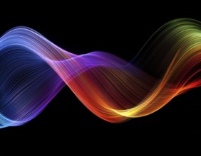 A dynamic graphic with colorful lines that swirl. Design element for technology, science, music or
