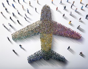 A creative illustration emphasizing teamwork and unity, depicting people arranged to shape an
