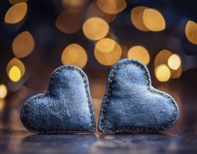 A beautiful heart-shaped denim pillow, symbolizing love and creativity, designed from repurposed