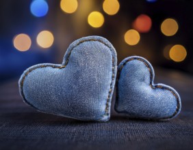 A beautiful heart-shaped denim pillow, symbolizing love and creativity, designed from repurposed