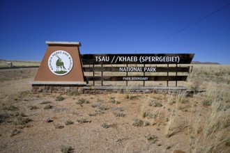 Sign at the entrance to Tsau//Khaeb National Park, diamond restricted area, near Aus, Karas Region,