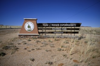 Sign at the entrance to Tsau//Khaeb National Park, diamond restricted area, near Aus, Karas Region,