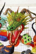 Kite festival, international kite festival, exhibition tent with Asian-style kite head, Dieppe,