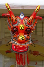 Kite festival, international kite festival, exhibition tent with Asian-style kite head, Dieppe,