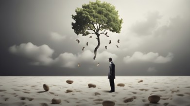 Deforestation concept. Trees cut down in forest. Environmental damage, global warming and climate