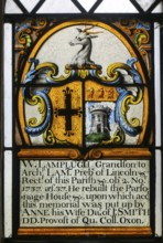 Historic stained glass window, Lamplugh memorial inside St Mary's church, Alton Barnes, Vale of