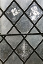 Glass engraved memorial panes, St Mary's church, Alton Barnes, Wiltshire, England, UK designed by
