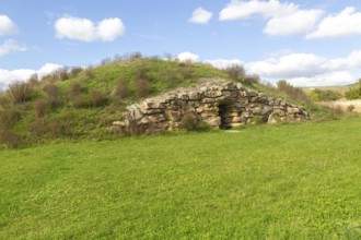 Modern-day neolithic style long Barrow burial chamber for storing cremation urns, All Cannings,