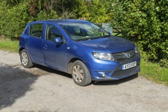 Blue Dacia Sandero 0.9 TCe Laureate Prime Hatchback 5 door 2013 registered righthand drive car, UK