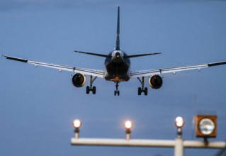 Landing of an aircraft at BER Berlin Brandenburg Willy Brandt Airport, Schönefeld, 29/09/2025,