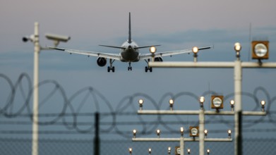 Landing of an aircraft at BER Berlin Brandenburg Willy Brandt Airport, Schönefeld, 29/09/2025,