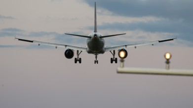 Landing of an aircraft at BER Berlin Brandenburg Willy Brandt Airport, Schönefeld, 29/09/2025,