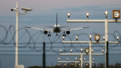 Landing of an aircraft at BER Berlin Brandenburg Willy Brandt Airport, Schönefeld, 29/09/2025,