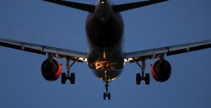 Landing of an aircraft at BER Berlin Brandenburg Willy Brandt Airport, Schönefeld, 29/09/2025,