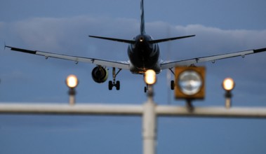 Landing of an aircraft at BER Berlin Brandenburg Willy Brandt Airport, Schönefeld, 29/09/2025,