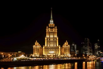 Moscow, Night Scene, At Night, Illuminated, Seven Sisters, Hotel Ukraine, Radisson Blu