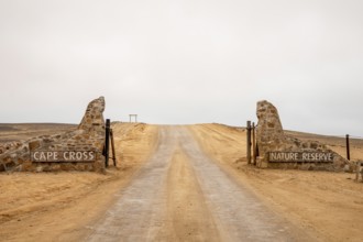 Entrance gate of Cape Cross Seal Reserve, Namibia - 29 August, 2025: leading to the famous Cape fur