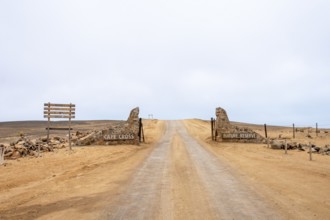 Entrance gate of Cape Cross Seal Reserve, Namibia - 29 August, 2025: leading to the famous Cape fur