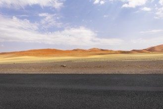 Sossusvlei in Namibia is a desert wonder, famous for its giant red dunes, glowing at sunrise and