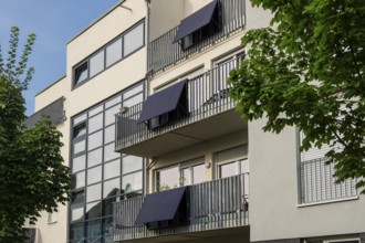 Balcony power stations on an apartment block in Düsseldorf, Germany