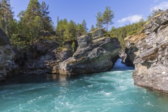 Ridderspranget, gorge in the river Sjoa, Jotunheimen mountains, Randsverk, Innlandet, Norway