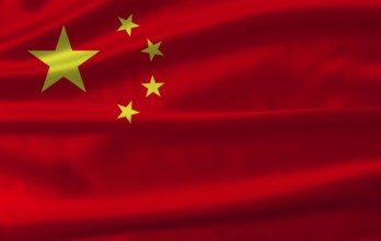 China flag with fabric texture waving. Close up of flag of China with cloth texture